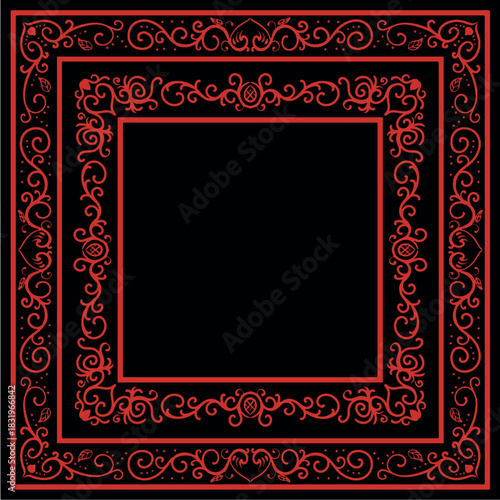 illustration of a frame ornament with beautiful curves and carvings in red