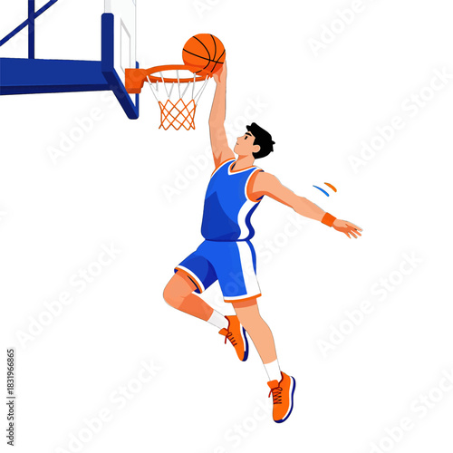 Male Basketball Player Dunking in Flat Design Style