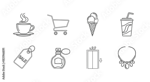 Minimalist line art icons of everyday objects for modern design