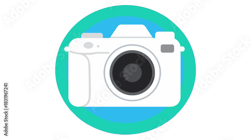 Modern white camera icon with teal gradient circle