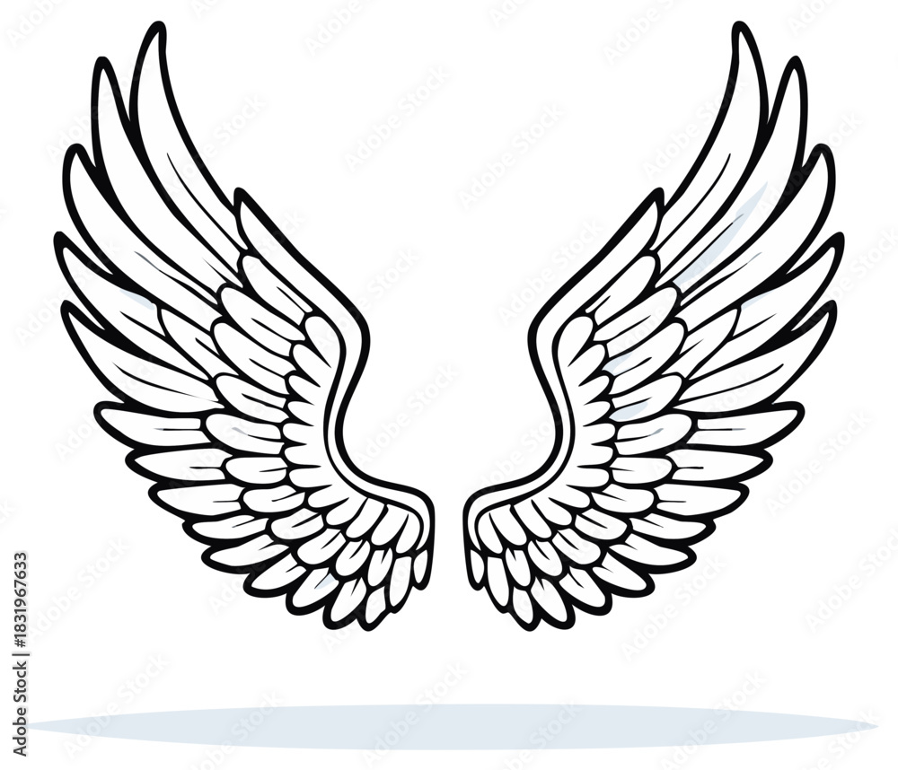 Fototapeta premium Stylized Angel Wings Design Symbol Illustration in Black and White