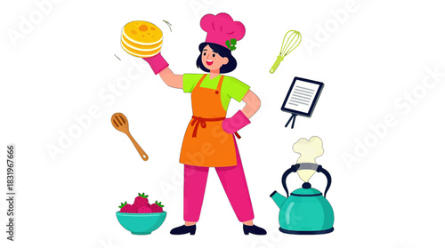 Playful chef character with cooking and baking elements