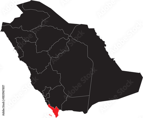 Jazan Province Region on Map of Saudi Arabia Editable Vector