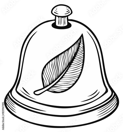Hand Drawn Vector Illustration Featuring Leaf Under Glass Cloche Preservation
