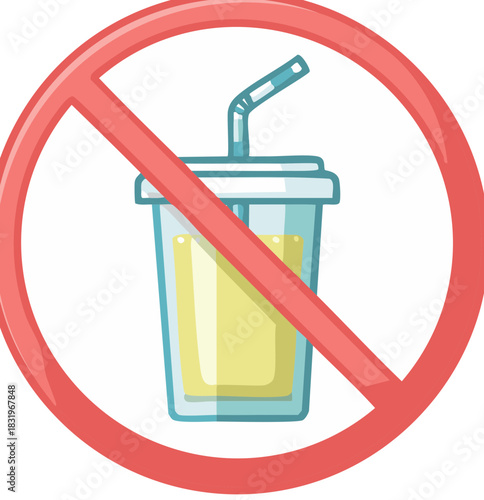 No drinks allowed prohibition sign with a cartoon soft drink cup vector illustration