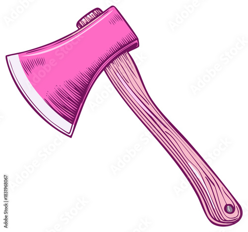 Stylized Pink Axe Vector Illustration in a Vintage Comic Book Style