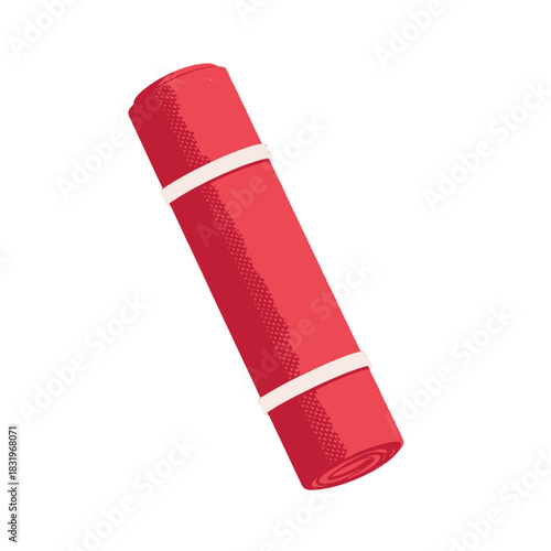 Rolled red yoga mat with white straps