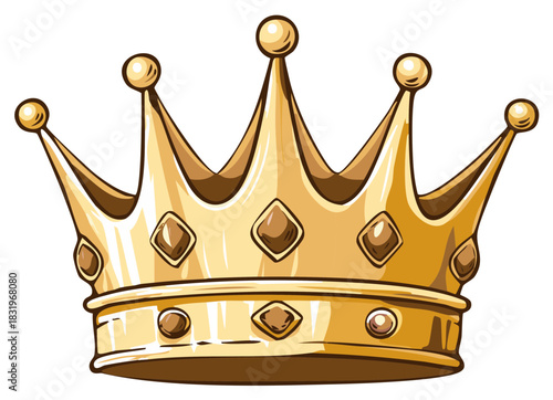 Shiny golden royal crown with jewels in a classic cartoon illustration style