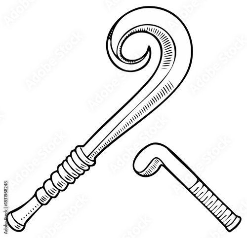 Illustration of a Hockey Stick and a Small Hockey Stick