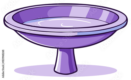 Vibrant purple cartoon bird bath or decorative basin on a pedestal simple vector illustration
