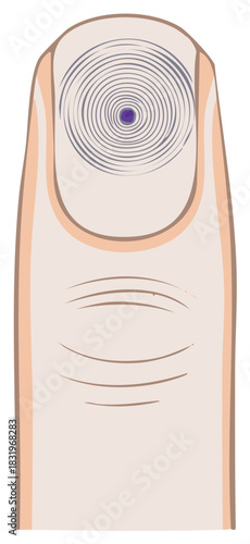 Close Up of a Finger with Hypnotic Swirls and a Purple Dot on the Fingernail