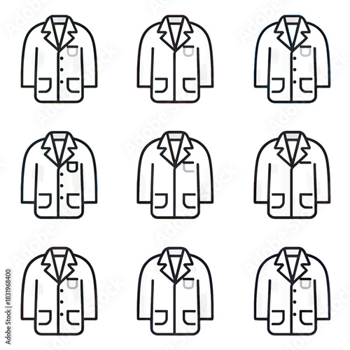 Set of white lab coat icons with outlined edges