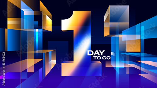 One Day to Go - 3D Neon Futuristic Countdown Background for Event Promo, Product Launch, and Social Media Announcements