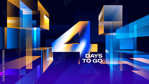 Four Days to Go - 3D Neon Gradient Countdown Background for Product Launch Teasers, Brand Announcements, and Event Marketing