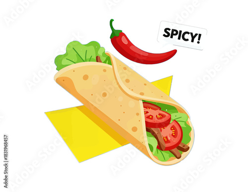 Spicy wrap with fresh vegetables and cheese