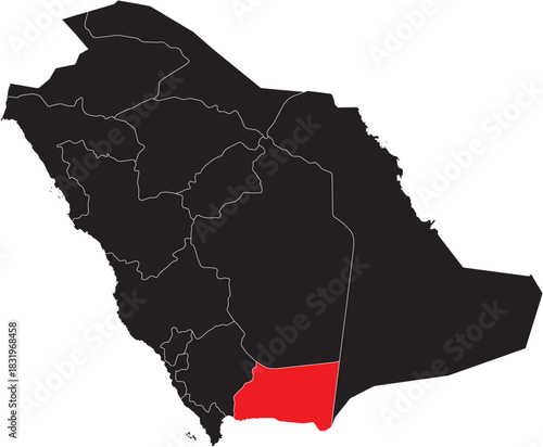 Najran Province Region on Map of Saudi Arabia Editable Vector
