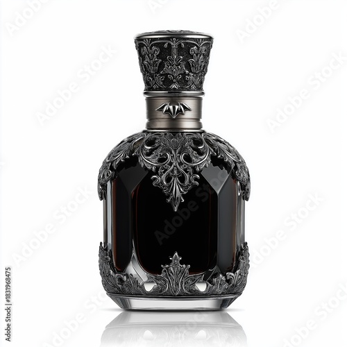 Ornate Black Luxury Perfume Bottle with Filigree