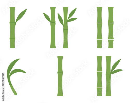 Green bamboo pattern with leaves on light green background