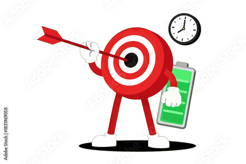 Target character holding arrow, smartphone, and clock isolated object
