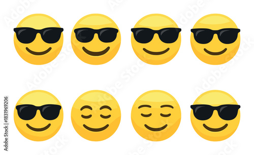Smiling emoticons with sunglasses and eyes closed on gold background