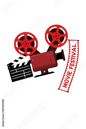 Vintage Movie Festival Illustration with Film Reels and Clapperboard