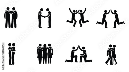 Friendship and support stick figure icons vector illustration