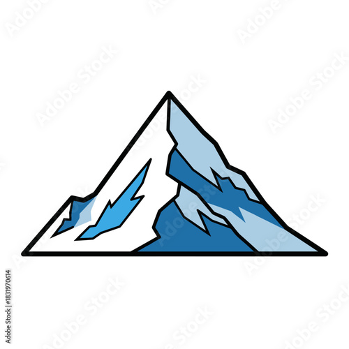 Snowy Mountain Peak Illustration, winter landscape and adventure concept