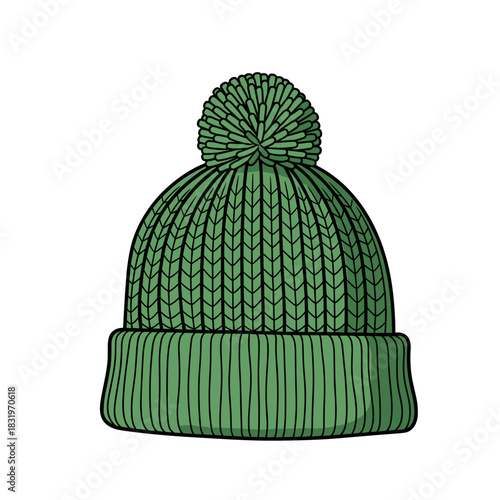 Green knit beanie hat with pom-pom, winter clothing and fashion accessory for cold weather