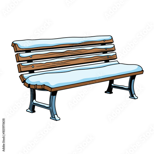 Snow-covered bench illustration, winter outdoor seating and seasonal landscape elements