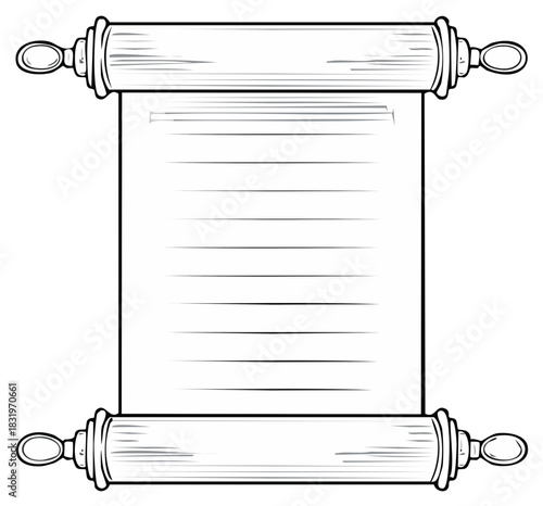 Vintage Parchment Scroll with Wooden Rods and Decorative Ends for Text