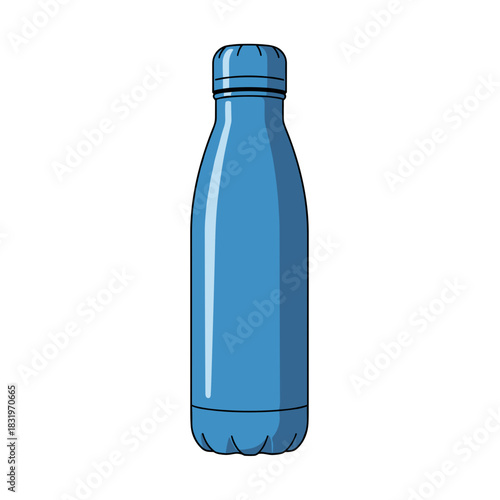 Blue stainless steel water bottle illustration, eco-friendly hydration and reusable container design