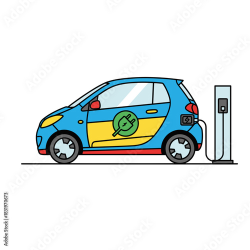 Electric car charging at station, sustainable transportation and renewable energy