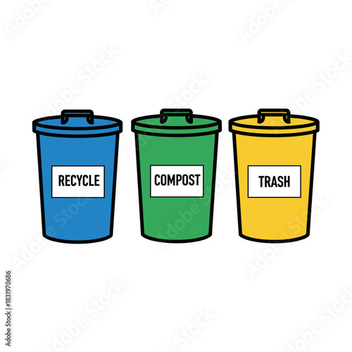 Recycling bins for waste separation, environmental sustainability and waste management in public areas