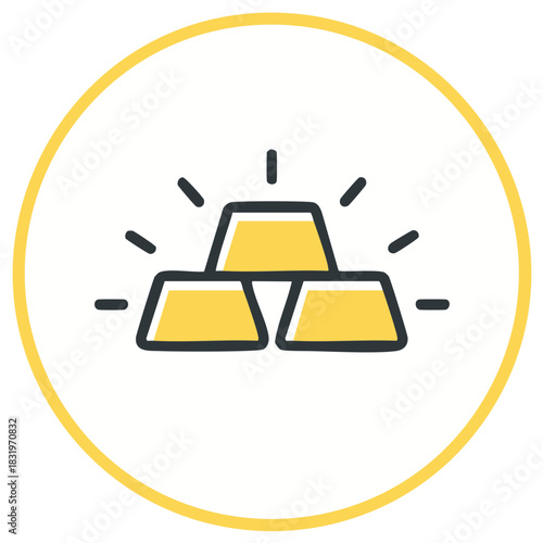 Gold bars icon, illustration of stacked gold ingots, wealth and prosperity concept.