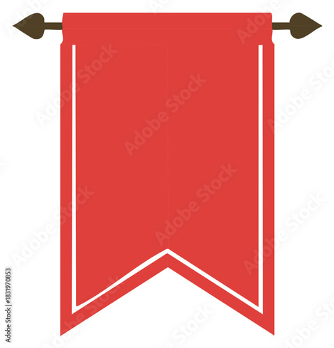 Red Blank Banner Pennant Hanging from Decorative Rod Vector Illustration