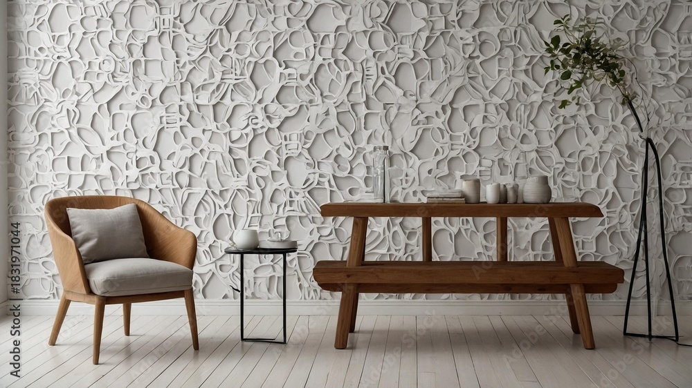 Fototapeta premium Workstation concept, clean scandinavian design backdrop, scandinavian interior theme