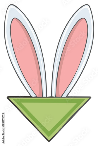 Cute bunny ears with green collar for Easter holiday design element