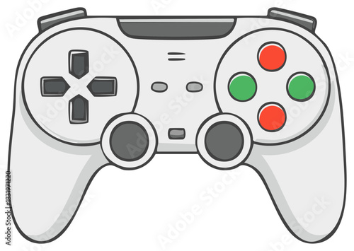 Modern white gaming controller with grey and colorful buttons for entertainment