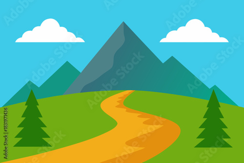 Mountain expedition trail cartoon background simple vector illustration