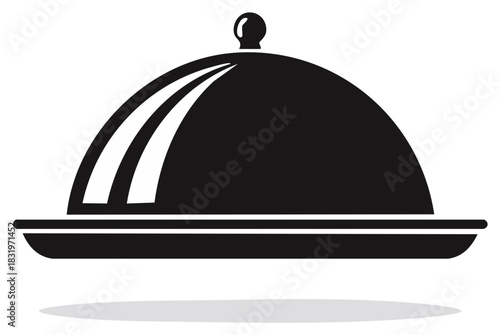 Classic Black Silhouette Serving Cloche and Platter Icon for Elegant Restaurant Food Presentation