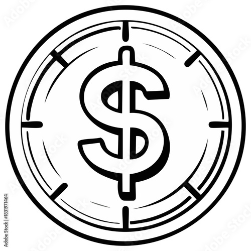 Dollar sign coin in target crosshairs concept for financial goals and profit