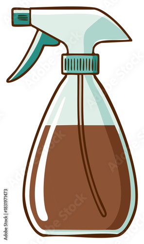 Spray Bottle with Brown Liquid Illustration for Cleaning Gardening or Hygiene Products