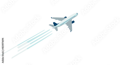 Isometric airplane in flight with vapor trails on white background