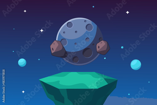 Floating asteroid base in space simple vector illustration