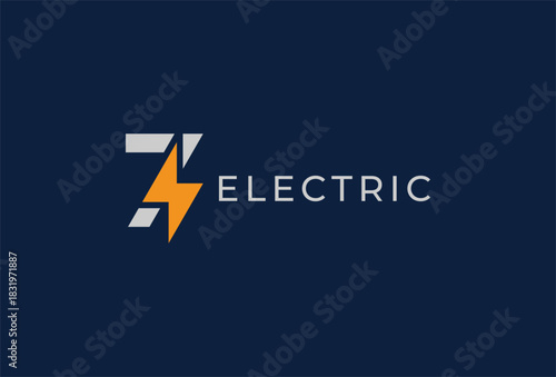Electric Logo, Number Seven and lightning bolt combination, electric design logo template element, vector illustration