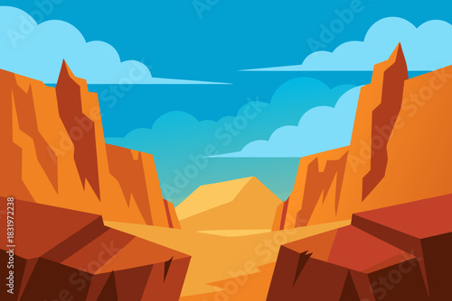Rocky canyon scenery cartoon background simple vector illustration