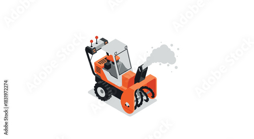 Isometric snow blower machine on white background with modern design and detail