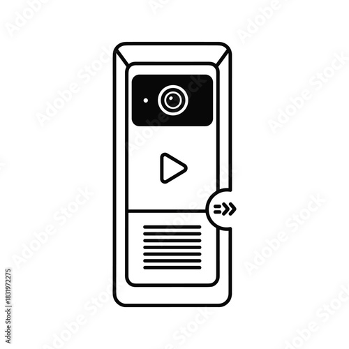 Line icon of video doorbell with camera, button, and speaker isolated on