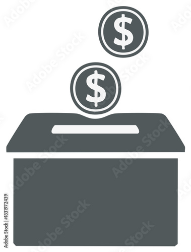 Donation box and falling coins with dollar signs, finance, investment, charity