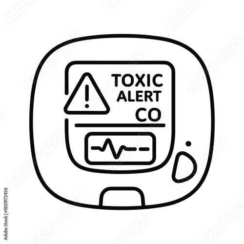 Line icon of carbon monoxide detector showing toxic alert isolated on